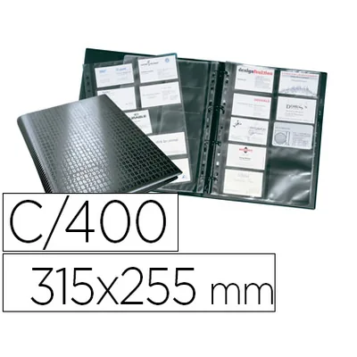 DURABLE Tarjetero Durable DIN A4 Visifix Centium 4 Anillas 20 Fundas con Indice Alfabetico para 400 Tarjetas de Visita