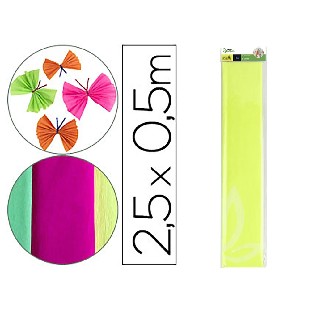 Papel Crespon Liderpapel 50 CM X 2,5 M 34G/M2 Amarillo Fluorescente
