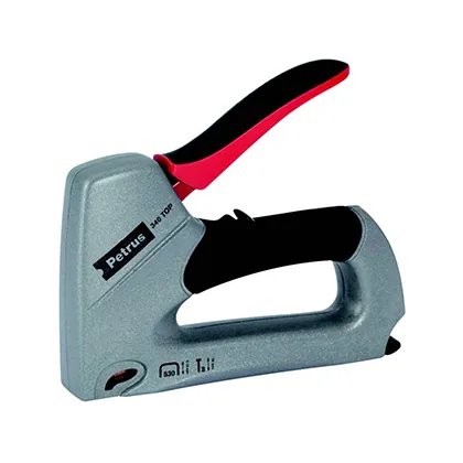 Grapadora Petrus Clavadora 340 Top Bricolaje Cuerpo de Aluminio Ajuste de Potencia Utiliza Grapas Nº530 y Clavos Nº8