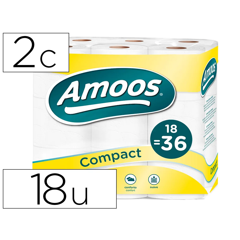 Papel Higienico Amoos Doble Largo 2 Capas 32 M Paquete de 18 Rollos
