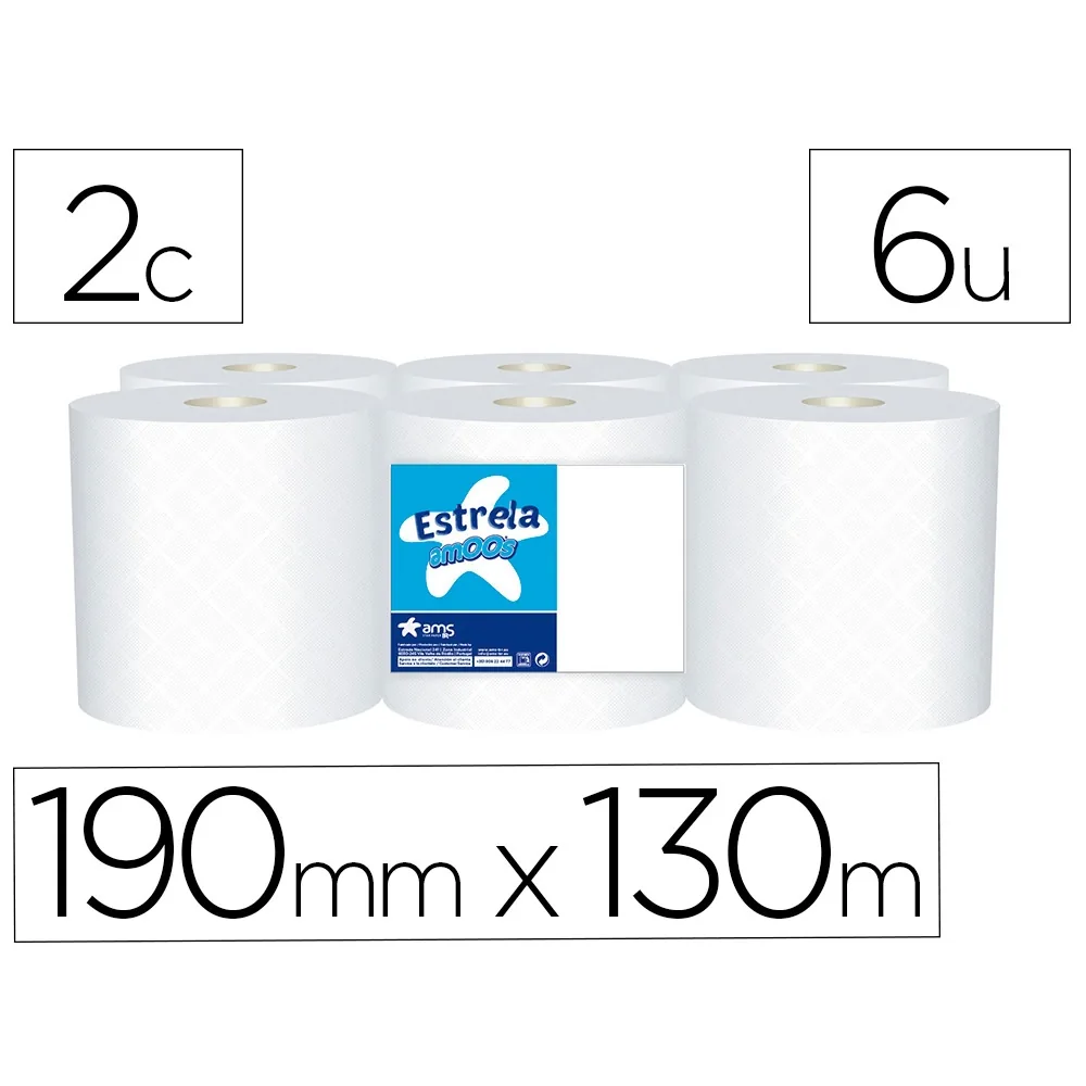 Papel Secamanos Amoos 2 Capas 192 MM X 130 M Paquete de 6 Rollos