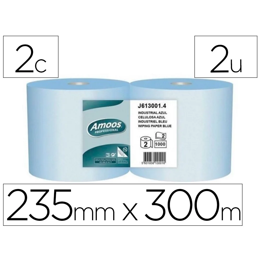 Papel Secamanos Industrial Amoos 2 Capas 222 MM X 300 M Color Azul Paquete de 2 Rollos