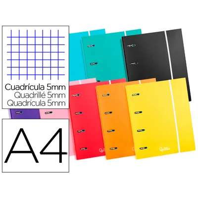 DAS Carpeta con Recambio Liderpapel A4 Cuadro 5 MM 120 Hojas 80 G Forrada 4 Anillas 40 MM Redondas Colores Surtido