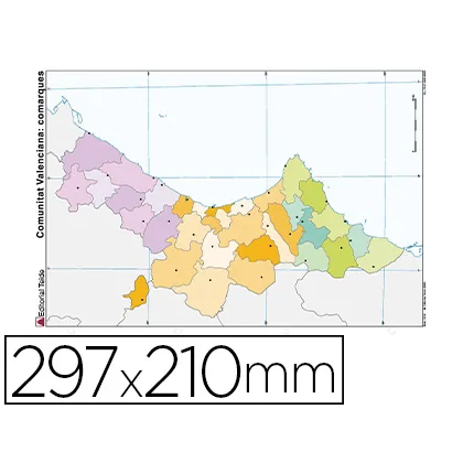 Mapa Mudo Color DIN A4 Comunidad Valenciana Politico
