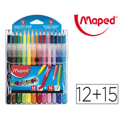 MAPED Pack Combo Maped Color Peps 12 Rotuladores + 15 Lapices de Colores