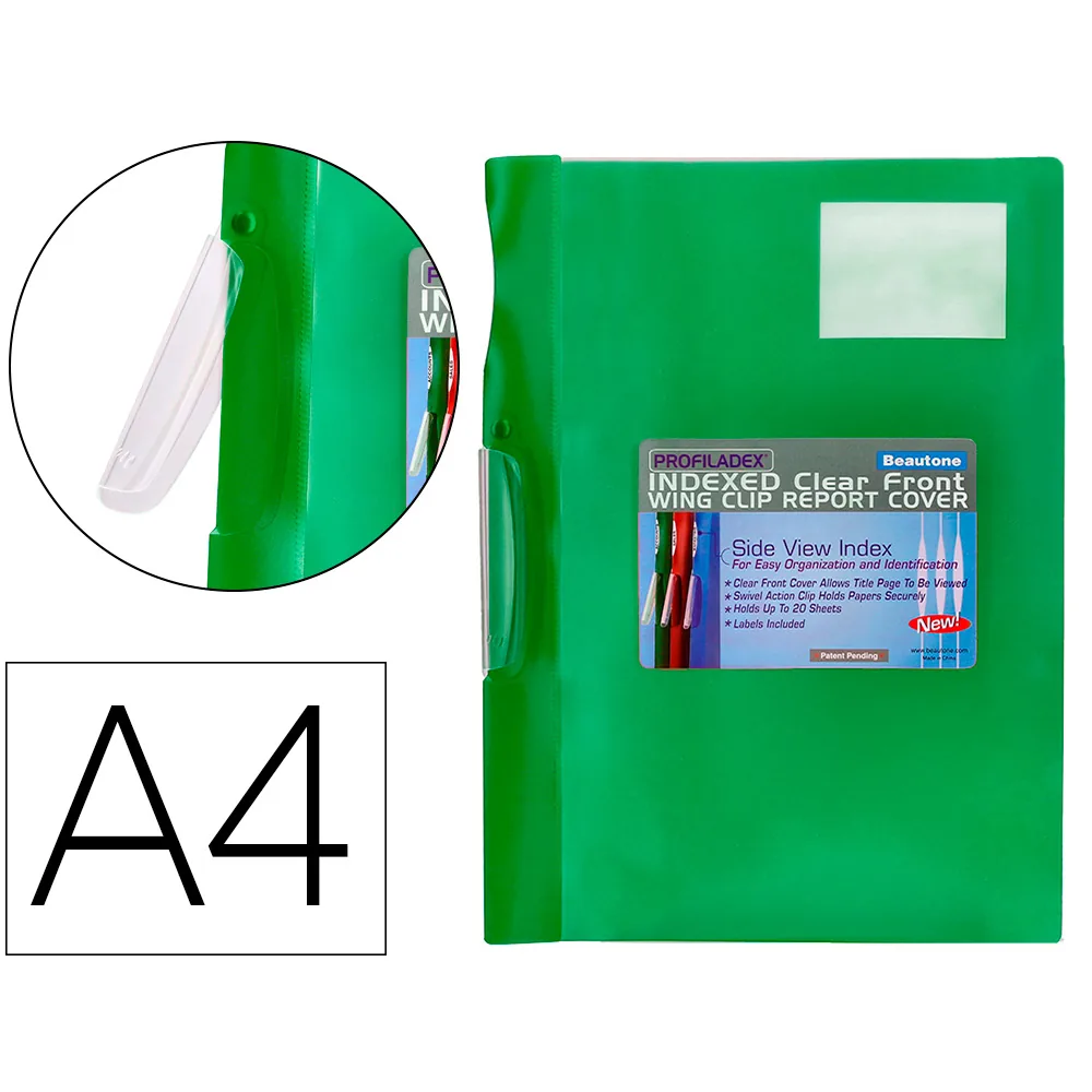 Carpeta Beautone Dossier Pinza Lateral 48383 Polipropildin A4 Verde Pinza Giratoria -pack de 10 Retractilado