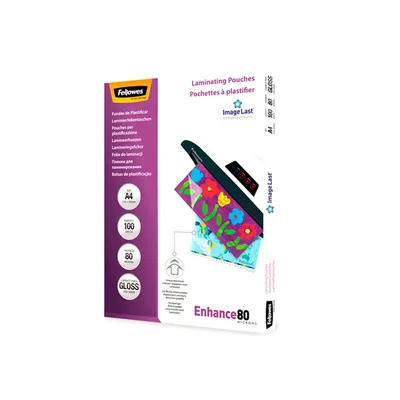FELLOWES Bolsa de Plastificar Fellowes Brillo DIN A4 80 Mc Pack de 100 Unidades