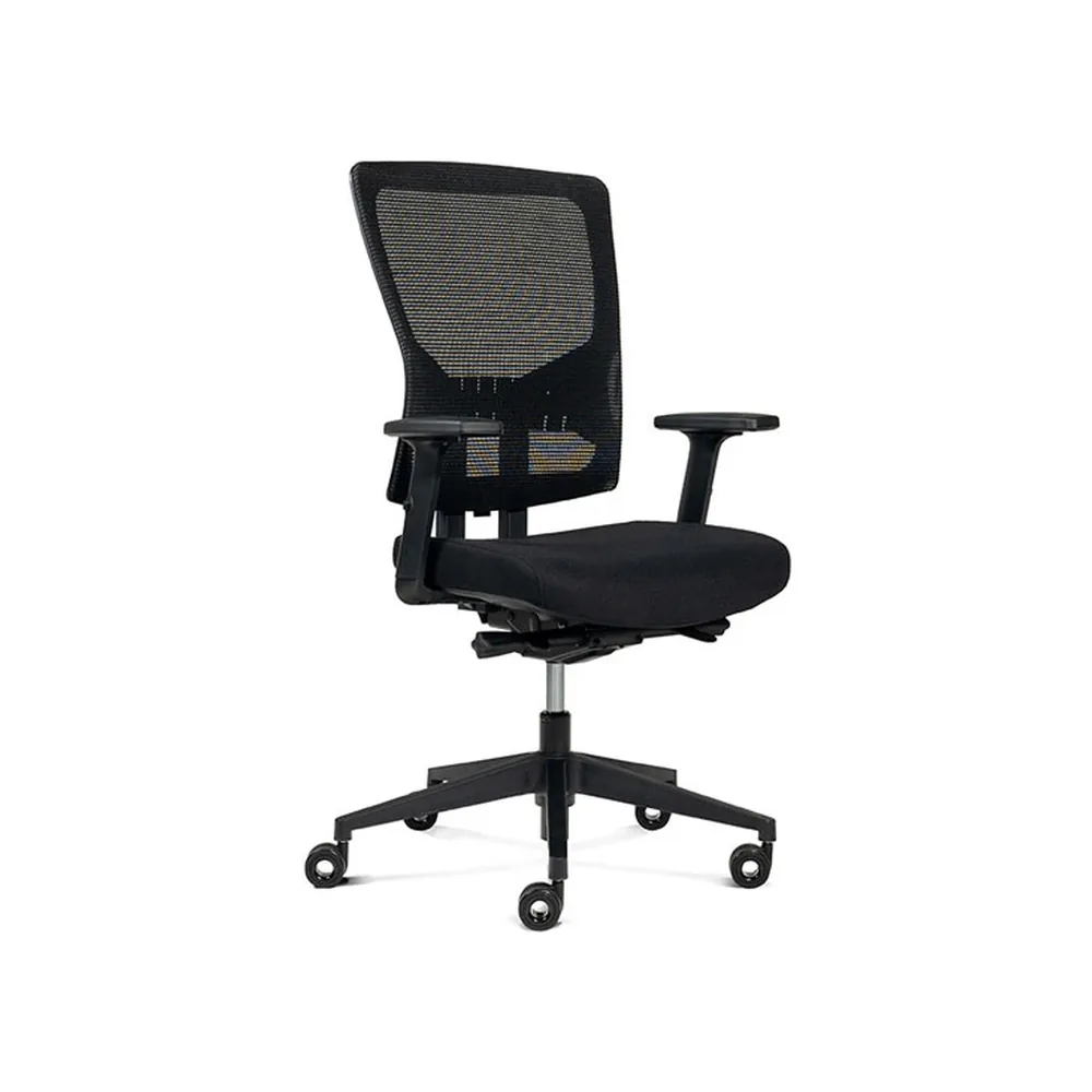 Silla de Oficina Rocada Brazos Regulables Asiento Tela Ignifuga y Respaldo Malla Color Negro