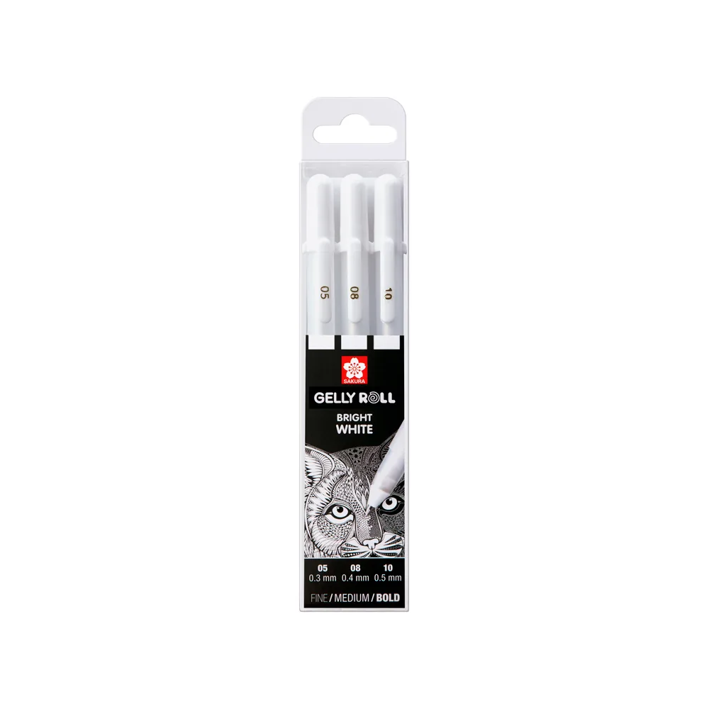 Rotulador Roller Sakura Gelly Basic Blanco Estuche de 3 Unidades Grosor 05,08,10