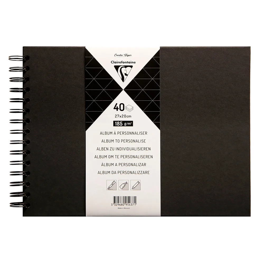 Album Espiral para Personalizar Clairefontaine Tapa Dura Negra 27X20 CM 40 Hojas 185 GR