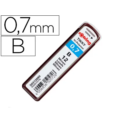 Minas Rotring Grafito 0,7 MM B Estuche de 12 Minas