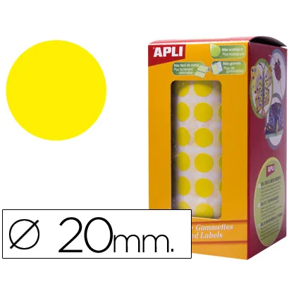 Gomets Autoadhesivos Circulares 20 MM Amarillo Rollo de 1770 Unidades