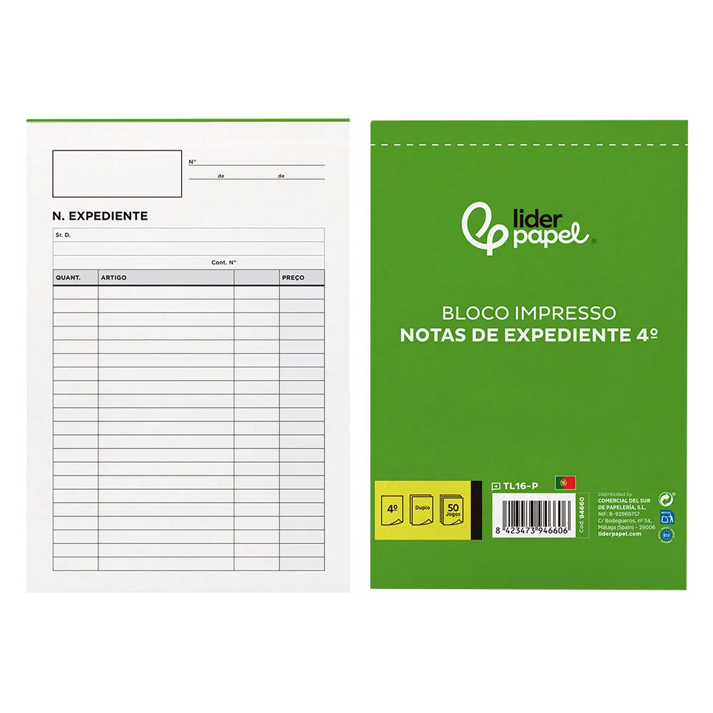 Talonario Liderpapel Notas de Expediente Cuarto Duplo Texto en Portugues