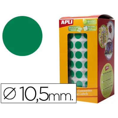 APLI Gomets Autoadhesivos Circulares 10,5MM Verde Rollo de 5192 Unidades