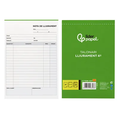 LIDERPAPEL Talonario Liderpapel Entregas Cuarto Original y Copia T226 Texto en Catalan