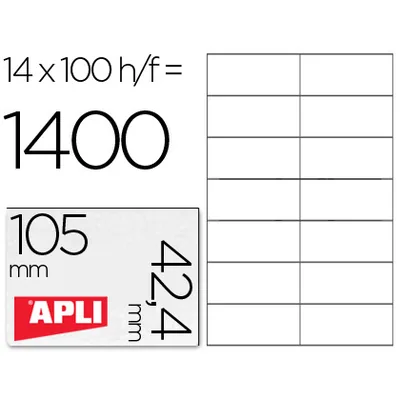 APLI Etiqueta Adhesiva Apli 1277 Tamaño 105X42.4 MM -fotocopiadora -laser E Inkjet-caja con 1400 Etiquetas