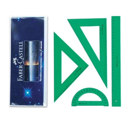 FABER CASTELL Juego Escuadra y Cartabon Petaca Faber Castell Metacrilato Color Verde