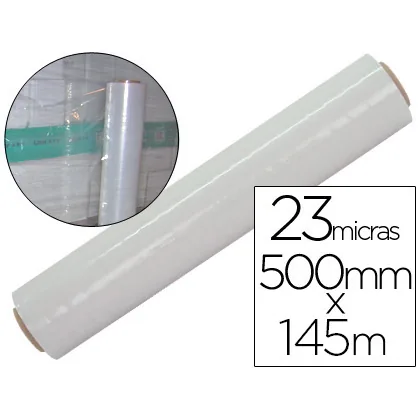Film Extensible Q-Connect Manual Ancho 500 MM Largo 145 M Espesor 23 Micras Transparente