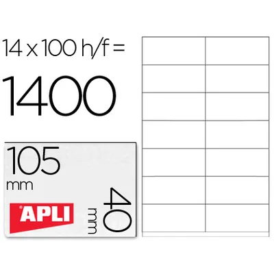 APLI Etiqueta Adhesiva Apli 1275 Tamaño 105X40 MM -fotocopiadora -laser -ink-jet-caja con 1400 Etiquetas