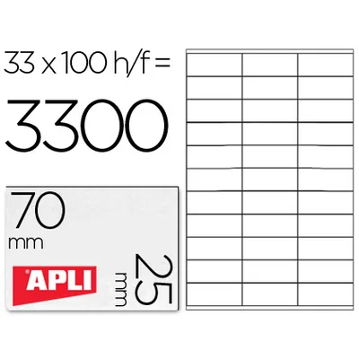 APLI Etiqueta Adhesiva Apli 1270 Tamaño 70X25 MM -fotocopiadora -laser -ink-jet-caja con 100 Hojas DIN A4