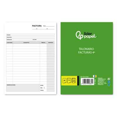 LIDERPAPEL Talonario Liderpapel Facturas Cuarto Original y Copia T216 con I.g.i.c.